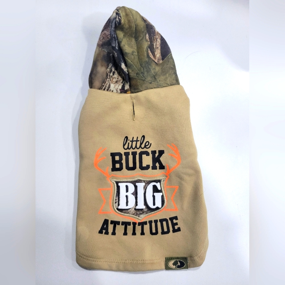 Camo Print Dog Hoodie with Quote Size XS